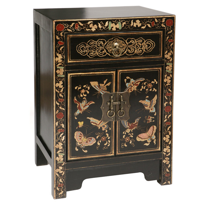 Hangzhou 40cm W Solid Wood Bedside Table, Black Lacquer