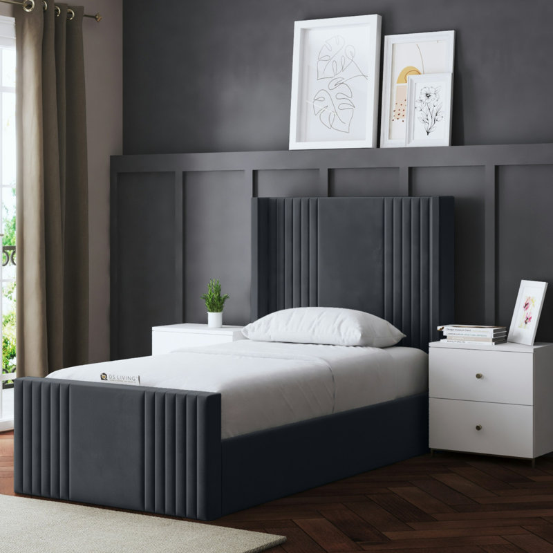 Elara Winged Panel Bed with Headboard, Single (3'), Grey