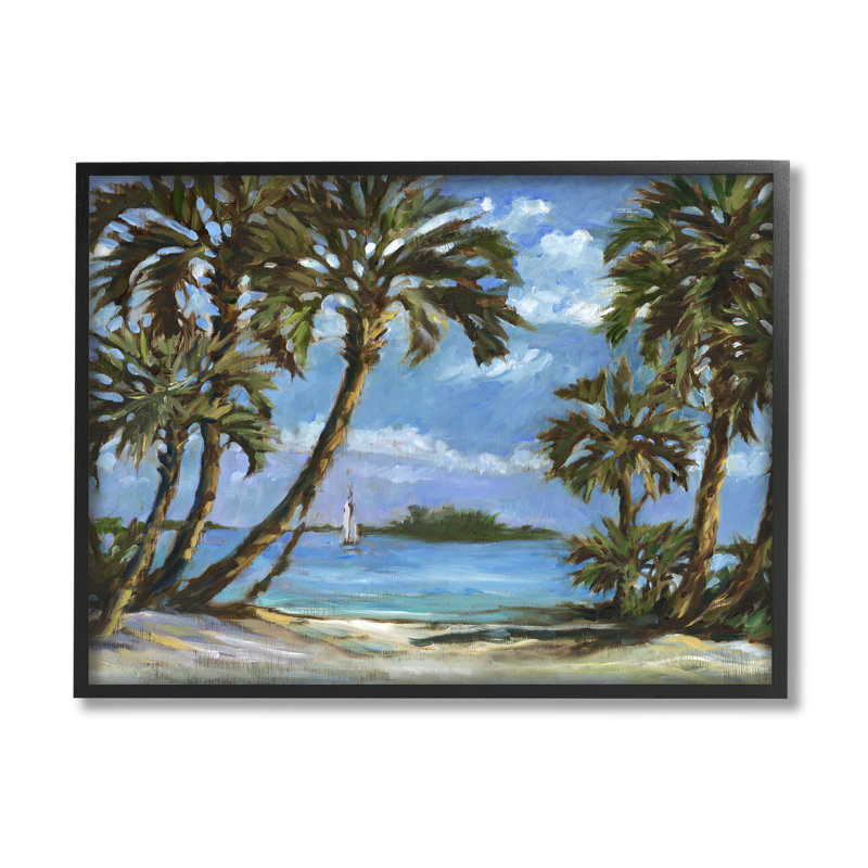 «Ba-065», impression de palmiers d'été sur toile par Paul Brent, H 16 po x l 20 po x P 1,5 po, Giclée encadrée noir minuit