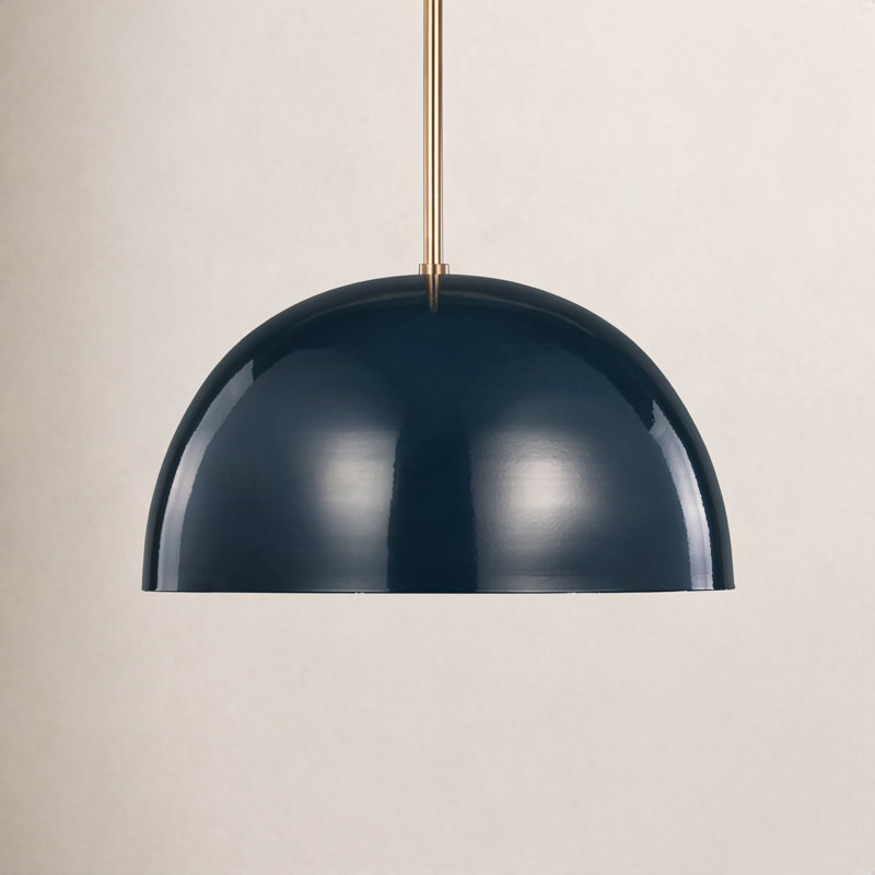 Leona 1-Light Dimmable Metal Dome Single Pendant, Dutch Blue