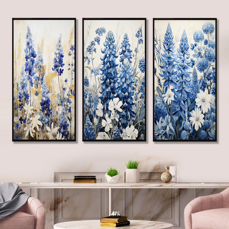 Blue Bonnets Simplicity Meadow, Cadre flottant noir, H 28 po x l 36 po