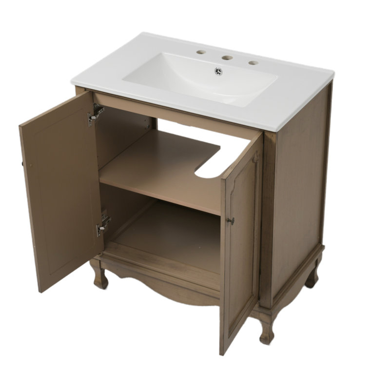 Ensemble de meuble-lavabo double 60 po, Brun antique