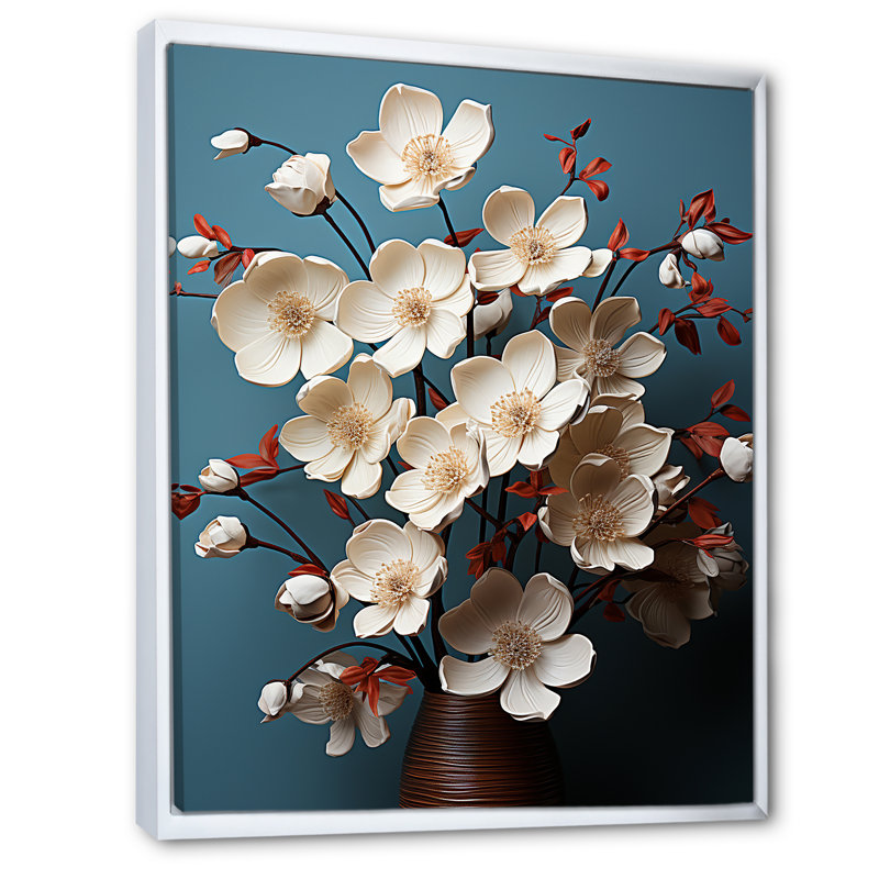 «Soft Dogwood Blossoms I», reproduction sur toile, Cadre flottant blanc, H 32 po x l 24 po x P 1 po