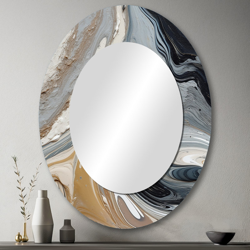Symphonie grise et turquoise - miroir mural ovale gris, 43 po x 33 po
