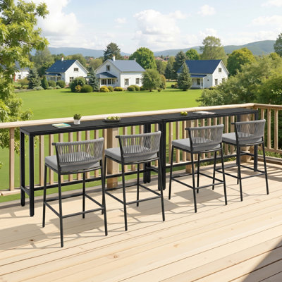 4 - Person Metal Patio Dining Set With Rectangular Bar Table , Cushions Includeda