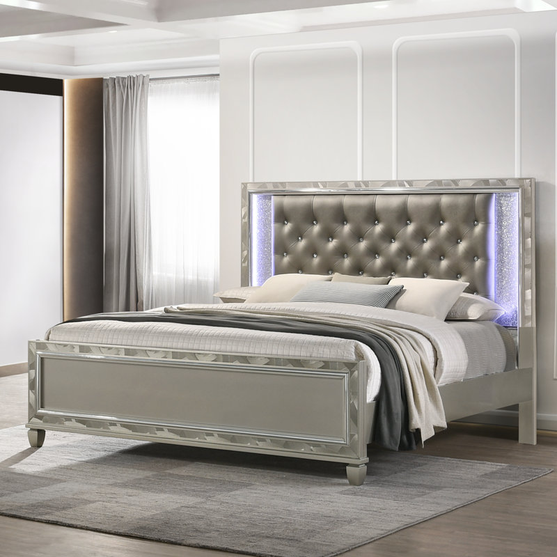 Lit standard en cuir Joi Vegan, Argent, Très grand