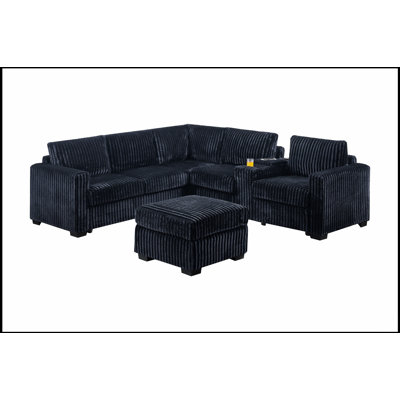 Ensemble modulaire contemporain en forme de L 4 pièces avec porte-gobelet USB, causeuse, dossier et repose-pieds pour les salons modernes