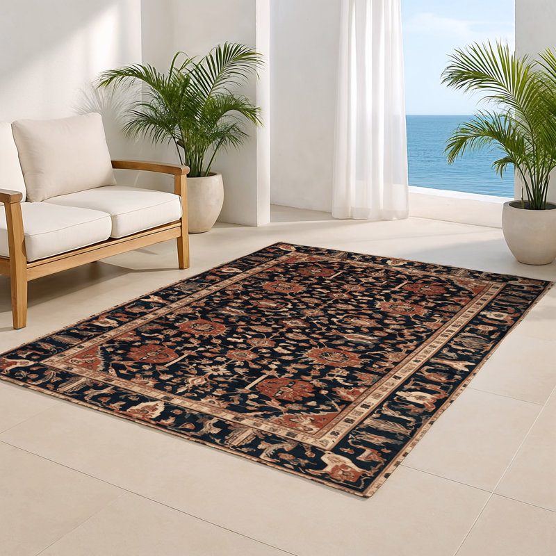 Tapis d'intérieur et d'extérieur noir Persian, Rectangulaire 8 pi x 10 pi