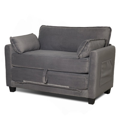 2-in-1 Convertible Corduroy Sofa Bed, 2-Seater Two-Form Switch Loveseat Sleeper Sofa with Side Storage, High-Rebound Sponge & Solid Wood Composite Frame, Easy Assembly for Home Living Room/Study.
