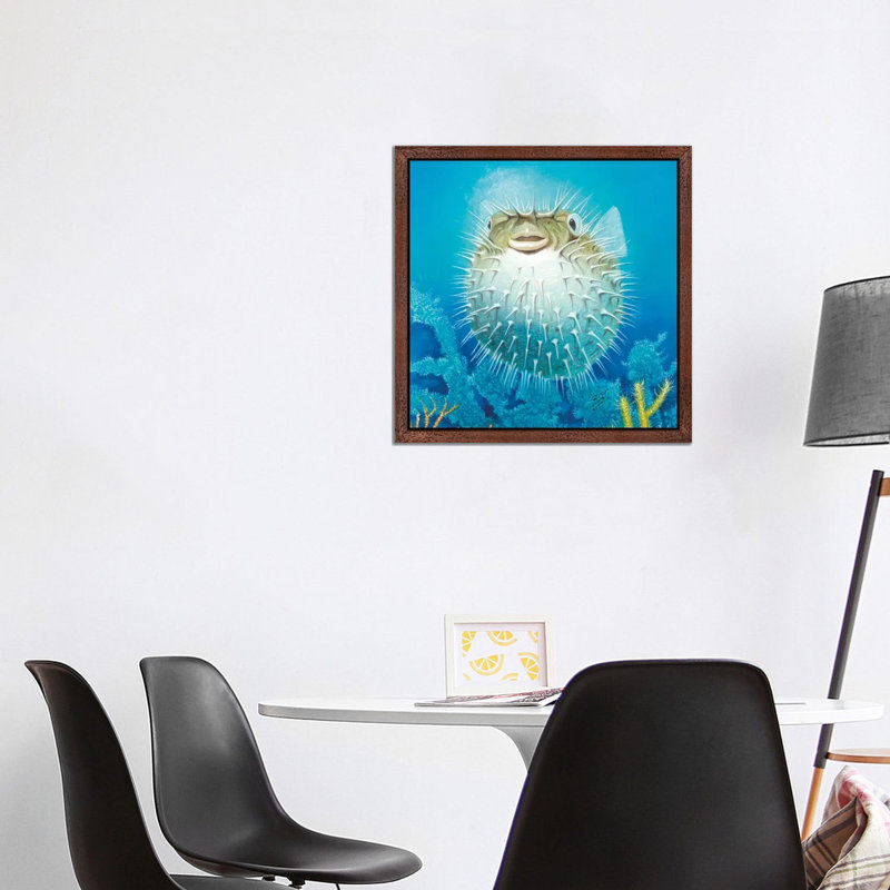 Puffer Fish 1 Piece Painting on Canvas, 45.72 cm H x 45.72 cm W, Brown Framed
