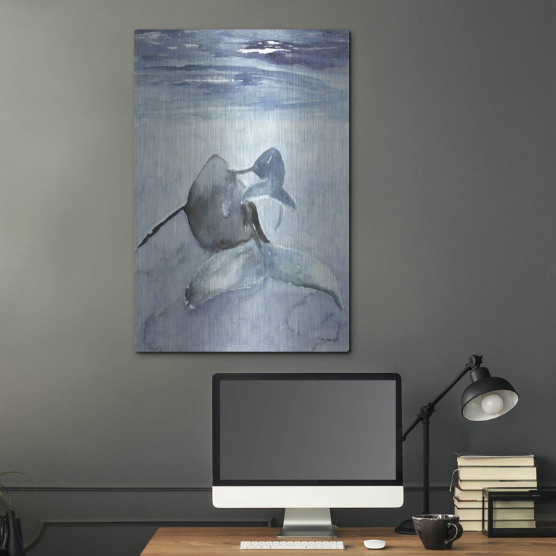 "Dolphin And Calf" par Stellar sur métal, H 36 po x l 24 po