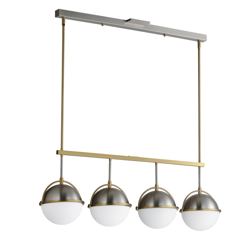 Luminaire suspendu unique à 4 lumières Duke, Nickel satiné / laiton satiné