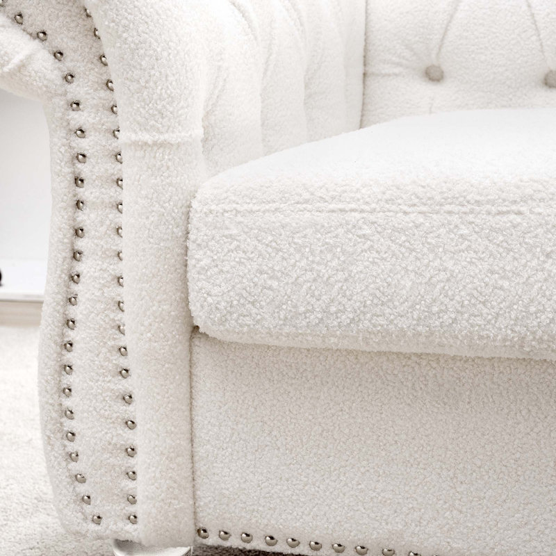 Fauteuil d'appoint capitonné et rembourré pour le salon, Polyester blanc, Transparent