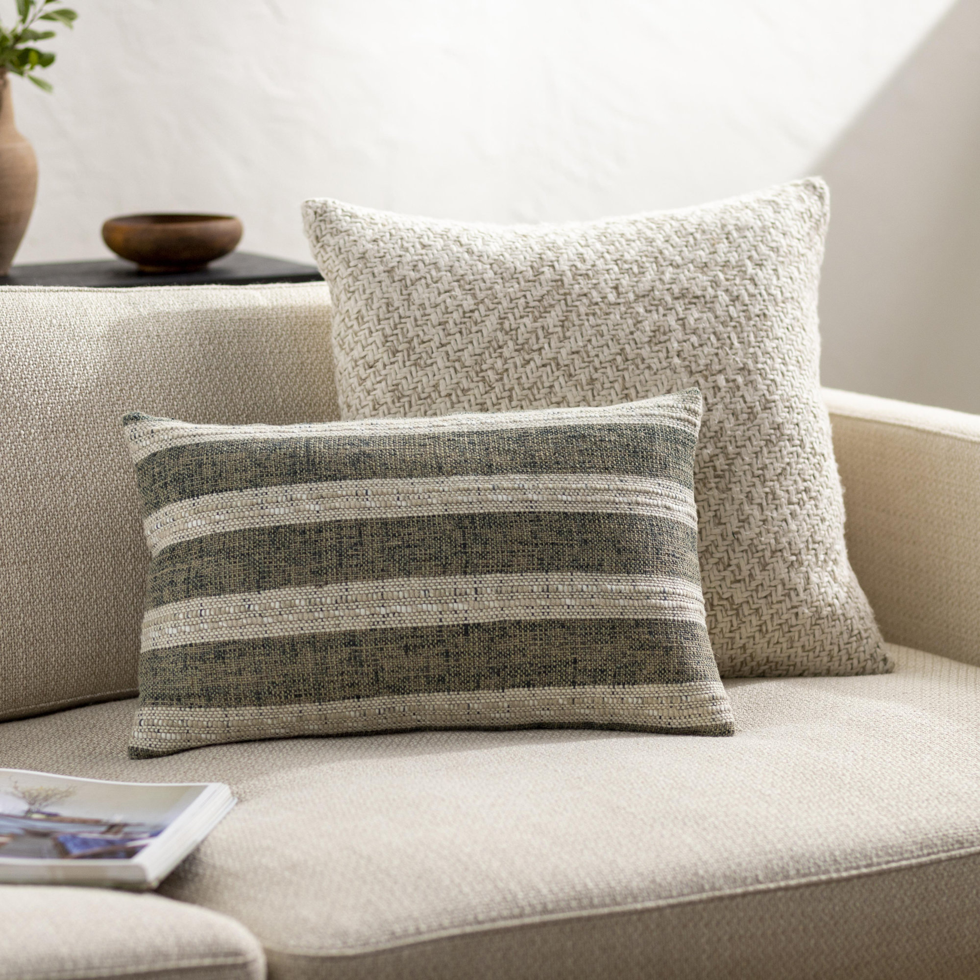Striped Linen Throw Pillow, 13" x 20", Rectangular, Polyester/Polyfill