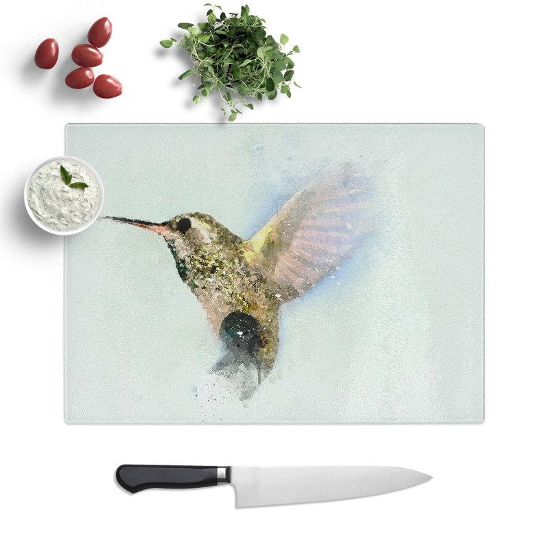 Glass Flying Hummingbird Bird in Abstract Chopping Board, 28.5 cm W x 20 cm L