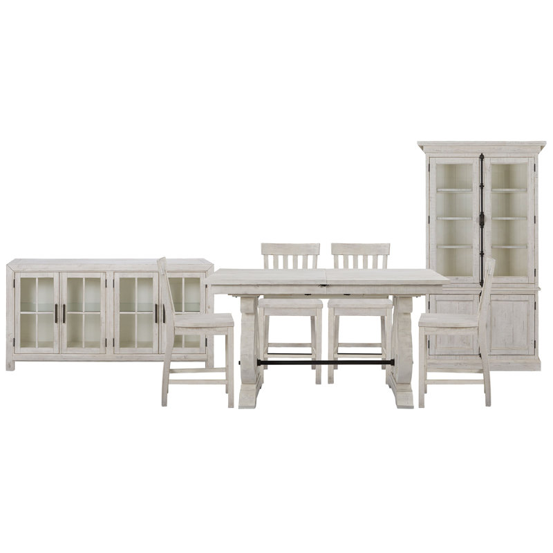 Extendable Rectangular Counter Height Dining Table With 4 Counter Chairs Buffet And Dining Cabinet