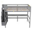 Lit mezzanine double avec bureau, tablettes de rangement et escalier, gris, lit
