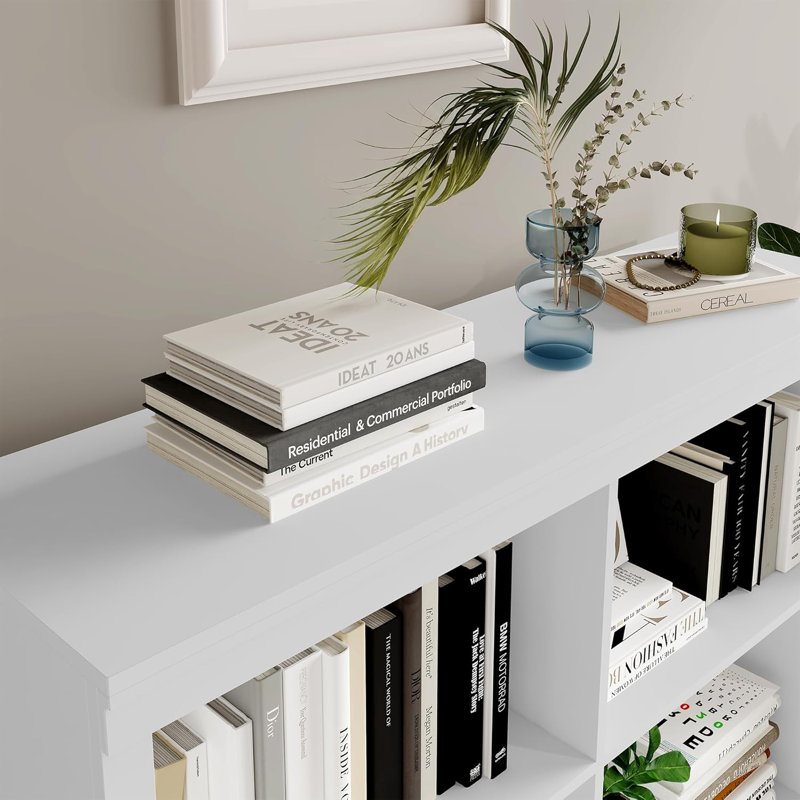 6 Cube Storage Bookshelf, 53" Tall Bookcase with Anti-Tip Design, Modern Freestanding Organizer Shelf, White
