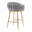 Ensemble de 2 tabourets de bar 26 po à hauteur de comptoir, tabouret de bar en velours pour îlot de cuisine avec dossier ondulé à la main, base chromée dorée et repose-pieds (GRIS)-23300469