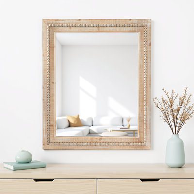Brown Wood Washed Beaded Room Wall Mirror, 30" x 1" x 36"