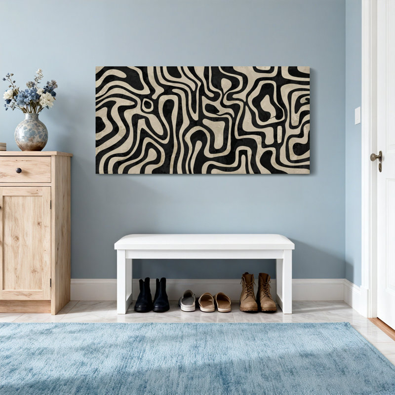 Motif de lignes ondulées noires et blanches à la mode, H 20 po x l 40 po
