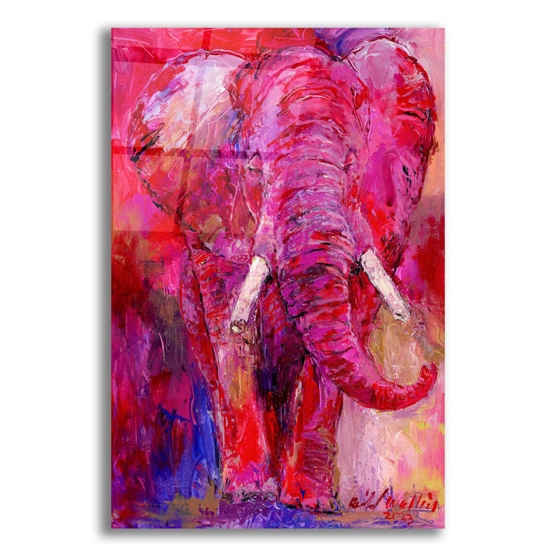 Bungalow rose «Pink Elephant» par Richard Wallich, art mural en verre acrylique, H 24 po x l 16 po x P 0,2 po