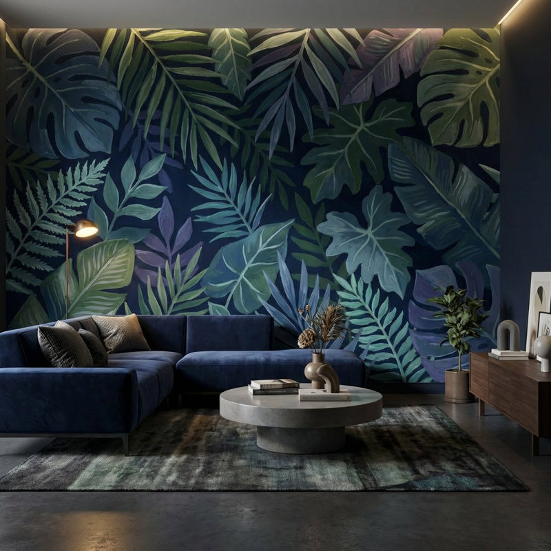 Papier peint botanique tropical Shades Of Green, 160 po x 108 po, Non tissé non collé