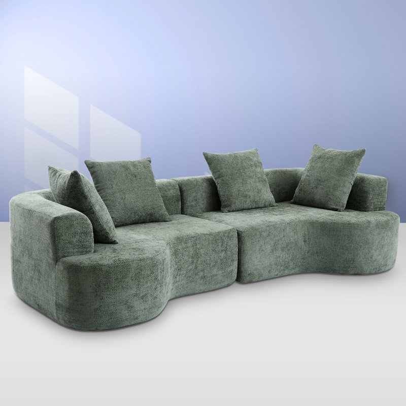 106.3‘’curved Sectional Sofa, Boucle Fabric Sectional Sofa Couch, Fabric Upholstery Couch For With Pillows For Living Room Office,apartment No Assembly Required