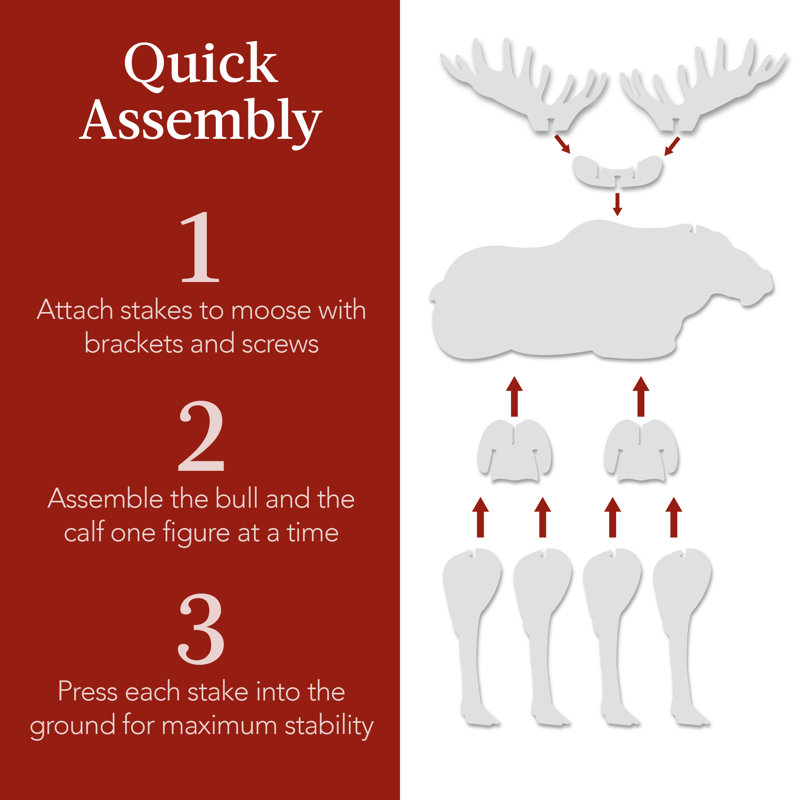 White PVC Moose Family Silhouette Christmas Yard Decor with Ground Stakes