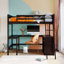 Lit mezzanine double avec tablettes et bureau, lit mezzanine en bois avec bureau-347620953