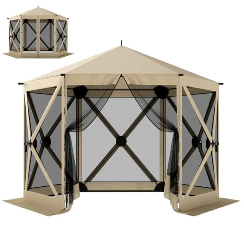 Spacious Camping Canopy Screen House,Outdoor Pop Up Gazebo Screen Tent, Beige/noir