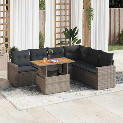  Ensemble de canapé de jardin avec accoudoirs réglables en rotin PE gris