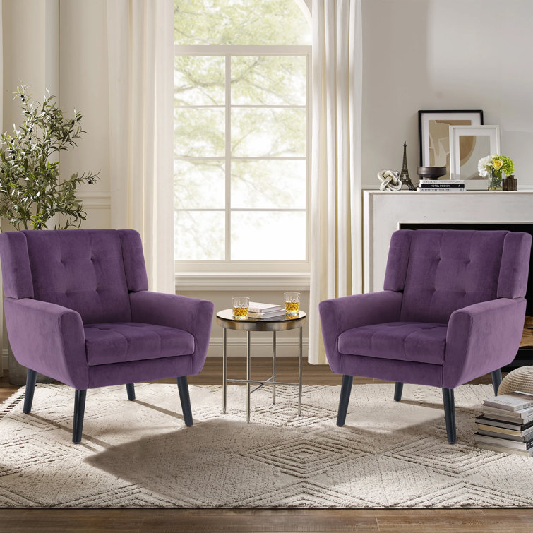 Tufted Upholstered Wide Back Armchair 2PCS/SET