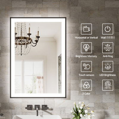 72x40 Inch Led Smart Bathroom Mirror With Dimmable Functionality, 3 Color Temperature Settings, - Fog Feature, Wall Switch Compatibility, Ul , And Safe 5mm Tempered Glass Inch: From 10% 100%,