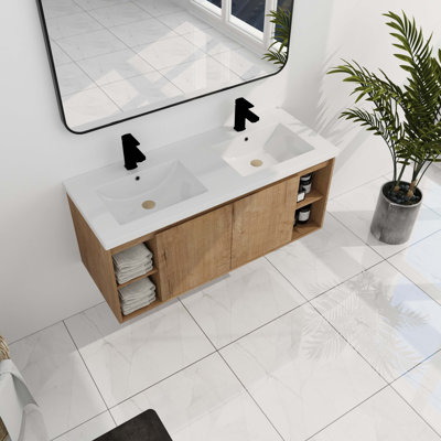 Wall Mounted Bathroom Vanity With Double Sink, Soft Closing Door Hinge