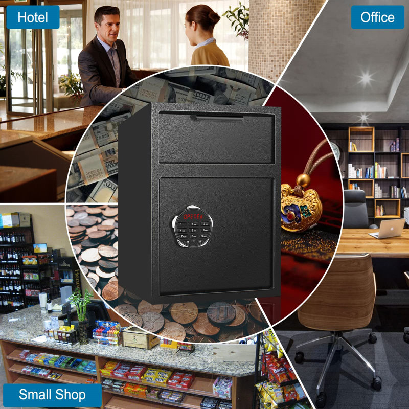 Black Heavy-Duty Carbon Steel Depository Drop Safe with Electronic Keypad
