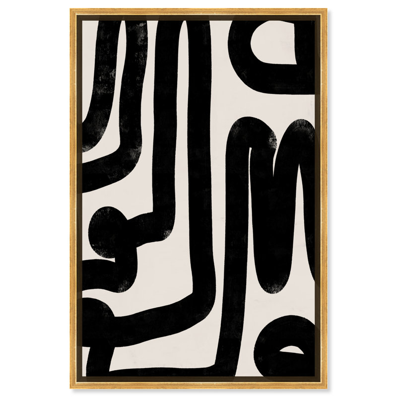 Modern Bold Brush Stroke Lines Print, 30" H x 20" W, Gold Framed Canvas