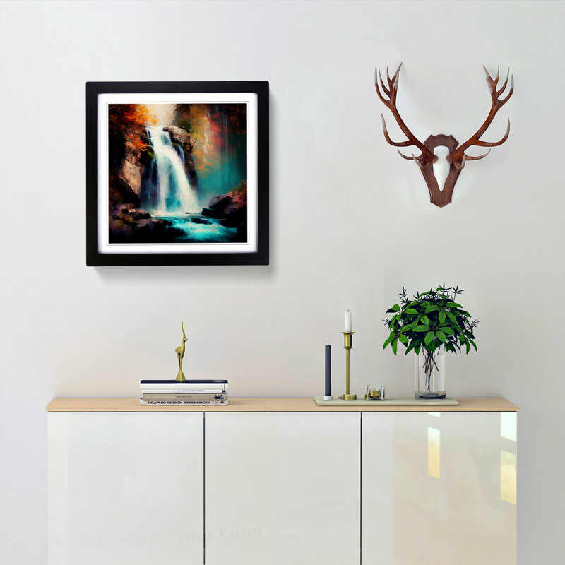 Waterfall Impressionism - Framed Print, Black