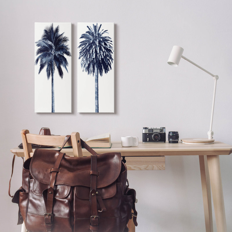 Modern Blue and White Palm Tree Canvas Art Set