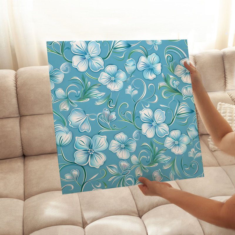 Floral aigue-marine, fleurs, impression d'art moderne moderne sans cadre, H 12 po x l 12 po
