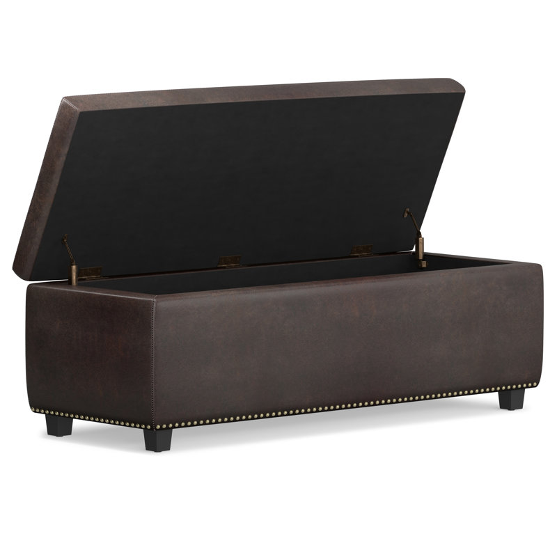 Hamilton 48"W Upholstered Vegan Leather Transitional Rectangular Lift-Up Storage Ottoman Bench with Nailhead Trim