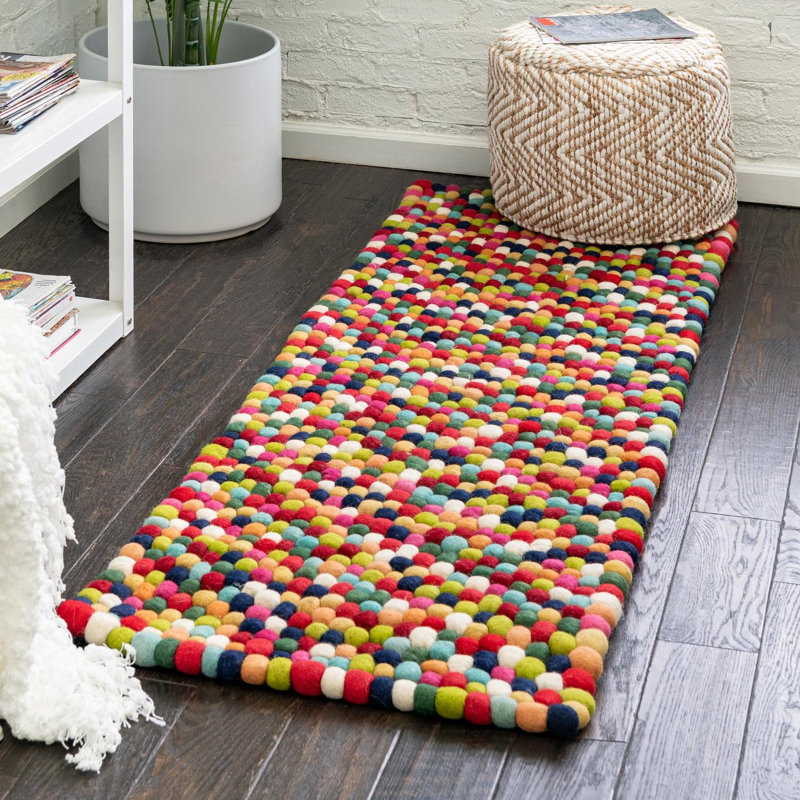 Gregorey Abstract Wool Red/Green/Black Area Rug, Runner 2'7" x 9'10"