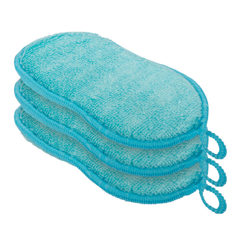 Ensemble de 3 éponges en bambou, Bleu