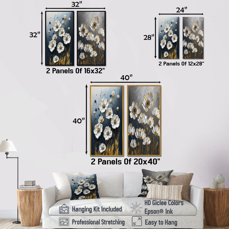 Ensemble de 2 pièces de fleurs bleues et blanches I - Cornflowers, Toile tendue, H 28 po x l 24 po