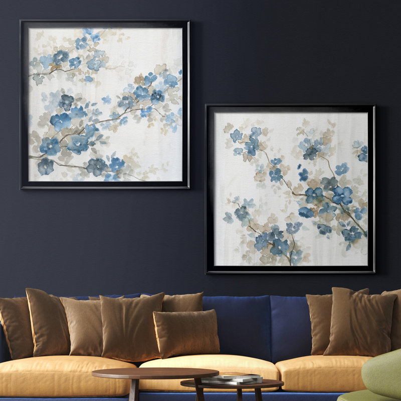 Cornouiller bleu I - ensemble de 2 reproductions d'art encadrées, H 30,5 po x l 61 po x P 1,5 po, Papier encadré noir