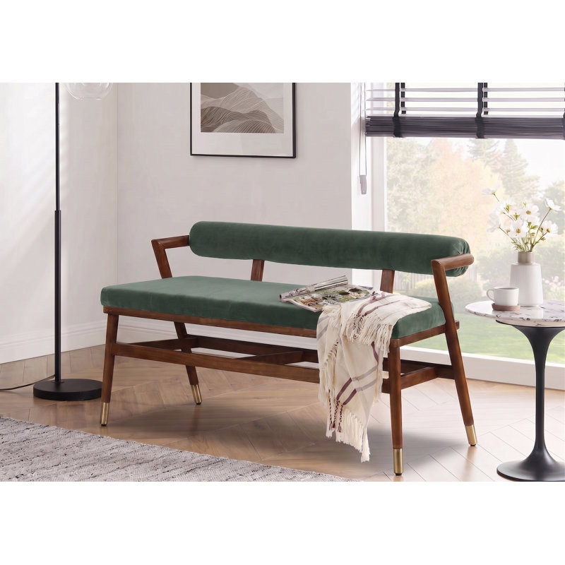 Banc rembourré Freida Velvet de 44,5 po de largeur, Slate/Teal