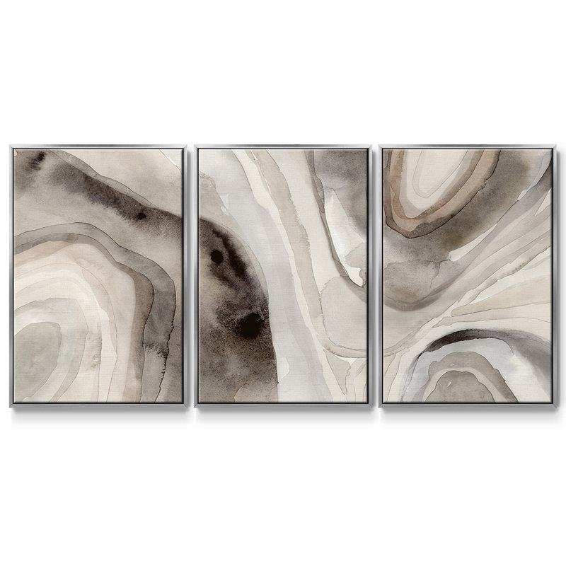 Stone Slices II - Toile encadrée multi-pièces, H 36 po x l 75 po, Encadrement argenté