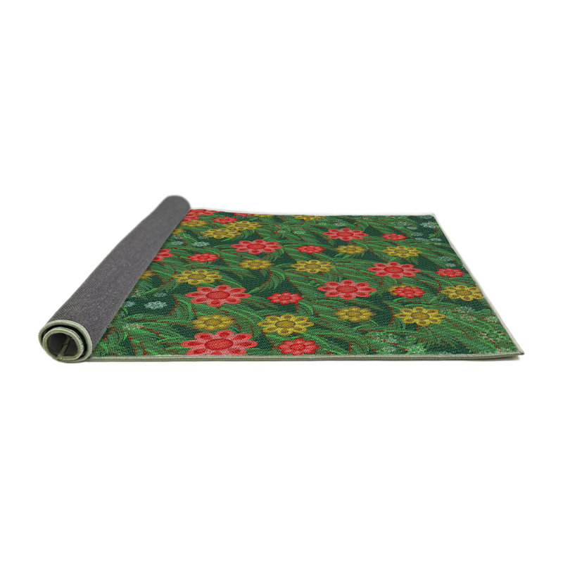 Tapis vert/rouge à motifs, Carré 5 pi