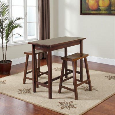 Hopkins 3-Pc Breakfast Table with Saddle Seat Counter Stools, Walnut