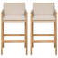 Tabouret de bar d'extérieur en bois, bois fini teck avec coussin beige, ensemble de 2